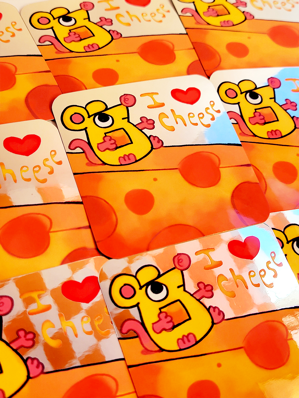I HEART CHEESE MIRROR STICKER