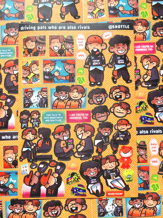 DRIVING PALS WHO ARE ALSO RIVALS STICKER SHEET