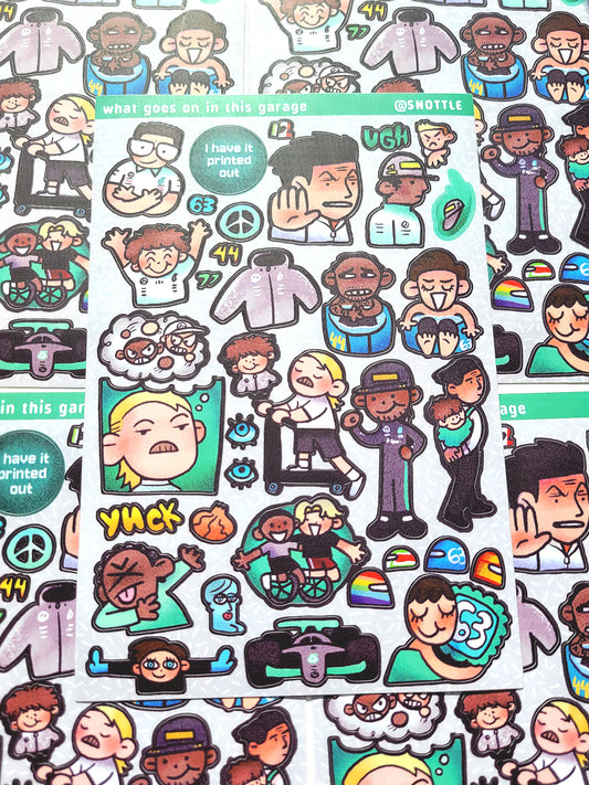 WHAT GOES ON IN THIS GARAGE STICKER SHEET