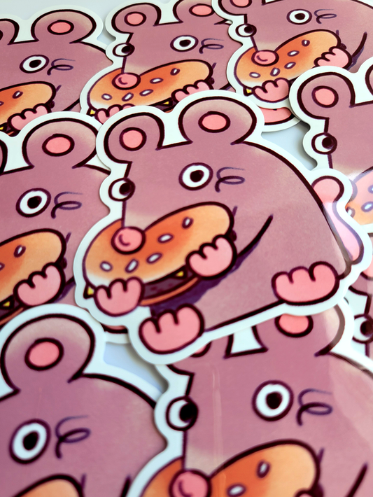 RAT CHEESEBURGER  DIE CUT STICKER